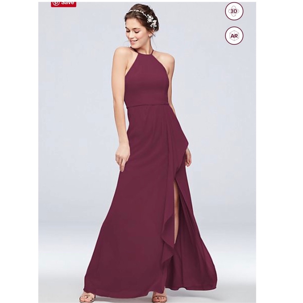 High-Neck Chiffon Bridesmaid Dress with Cascade